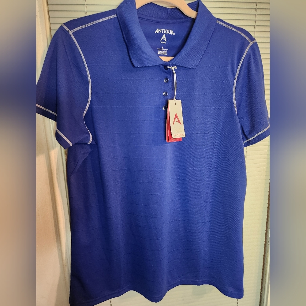 Box D Antigua ladies blue and white golf pole nwt p2p 20.5 size L